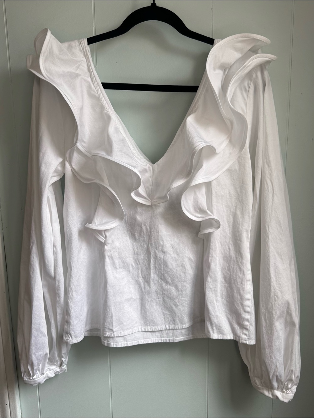 Andres Otalora White Ruffled V-Neck Women's Top